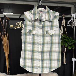 Wrangler Green and White Plaid Sleeveless Top